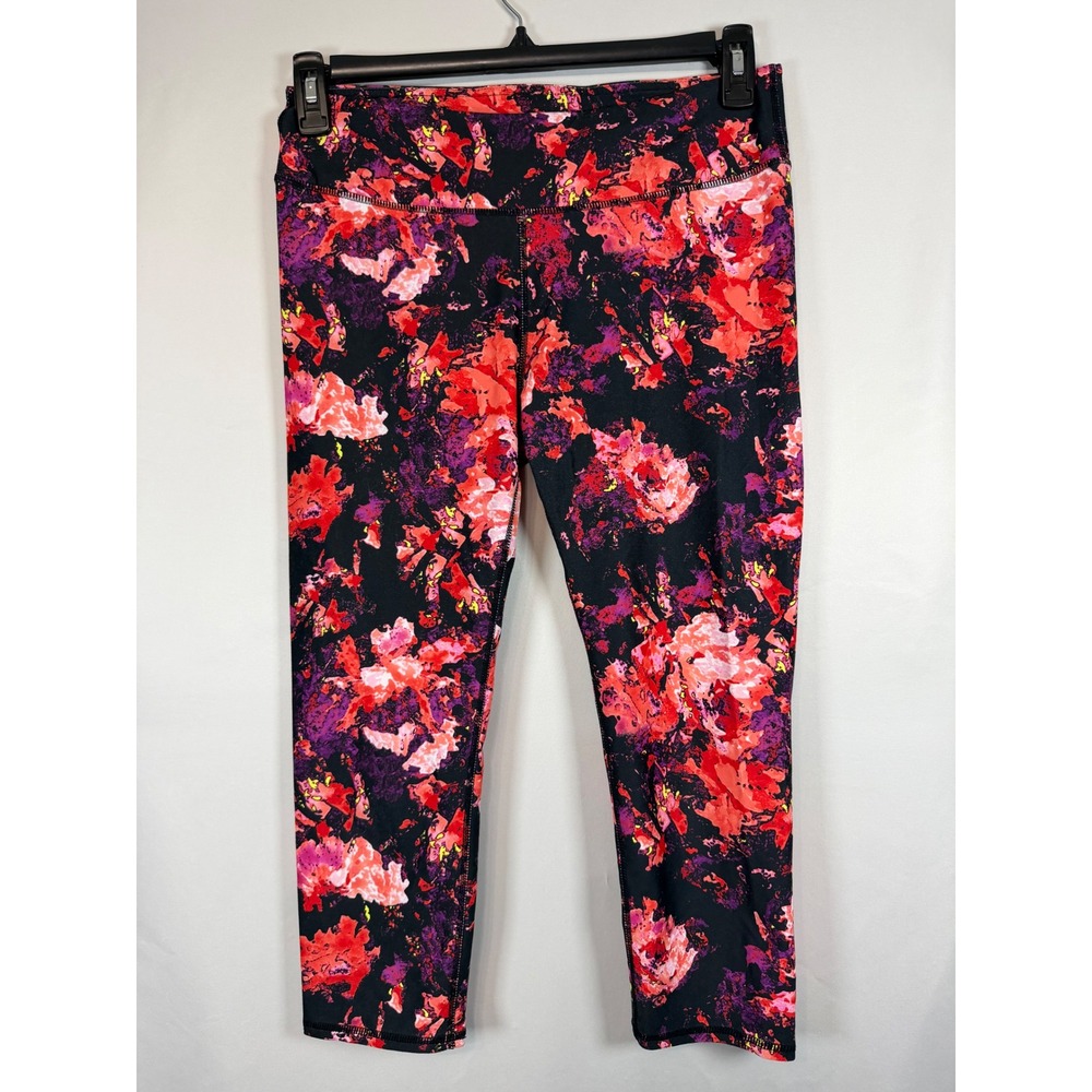 Fabletics Womens Medium Abstract Floral Cropped Leggings Red Purple PT1510236